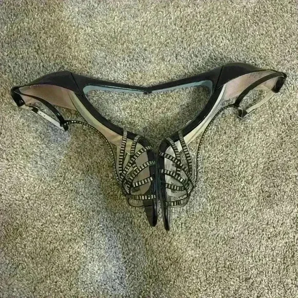 Blue by Betsey Johnson SB Rosin Black Embellished Sandal Heels Size 9 - Picture 5 of 9